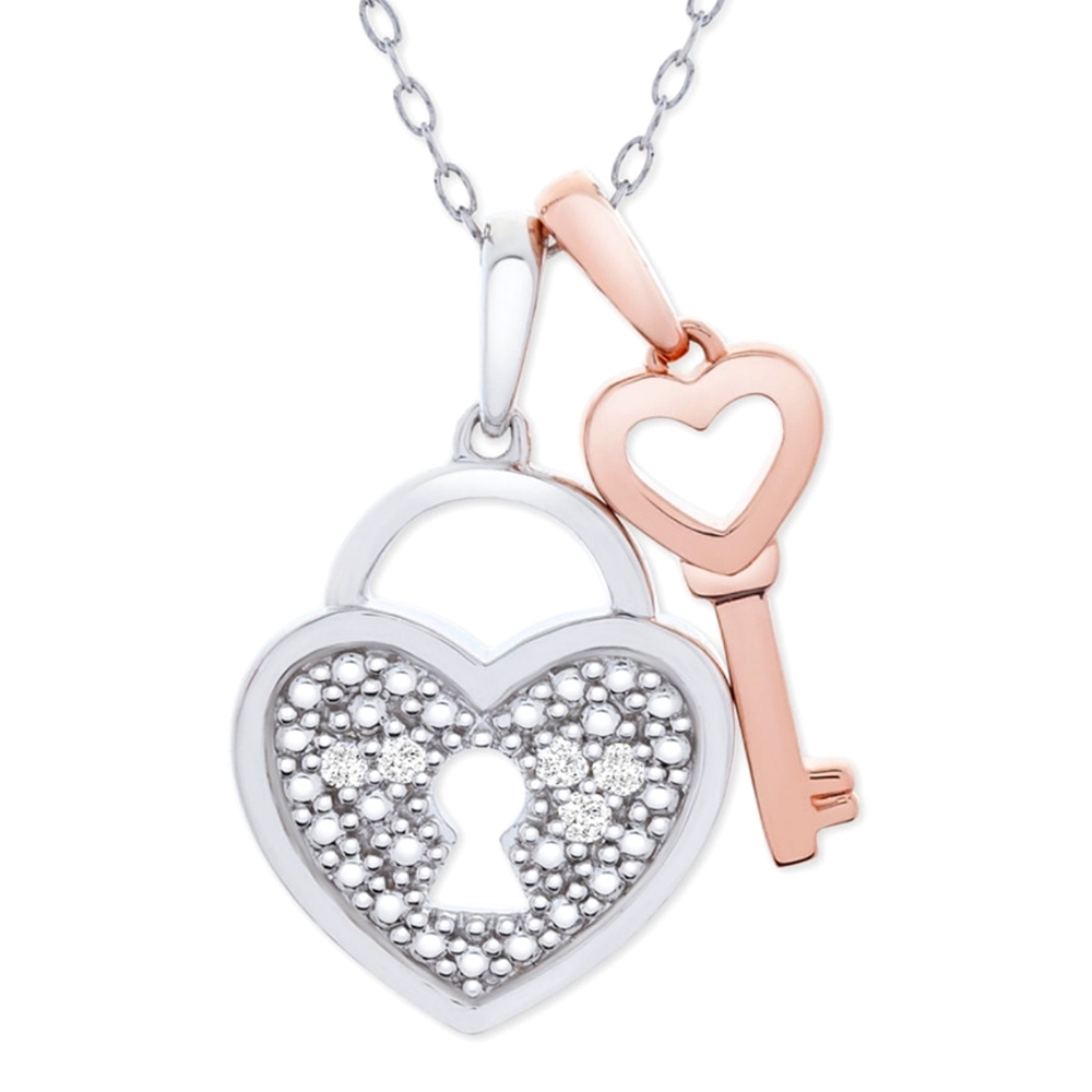 Diamond accent sterling & Rose gold plate necklace